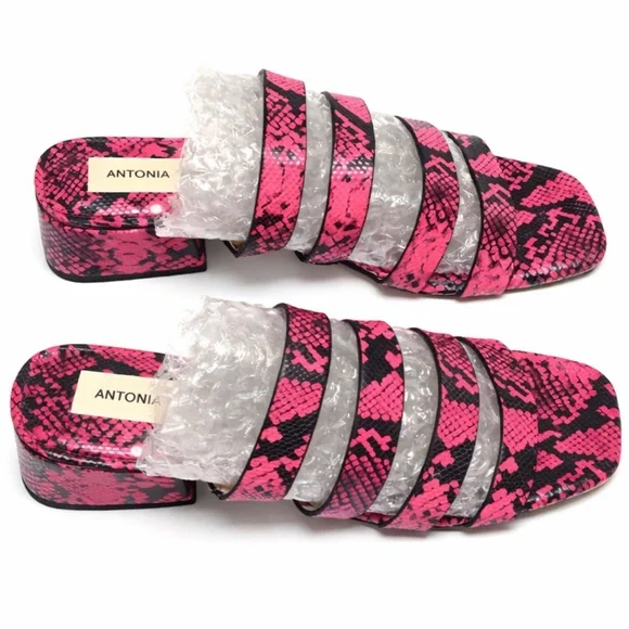 Antonio Melani Merced Pink Snakeskin Multi Strap Slide Sandals - Picture 6 of 7